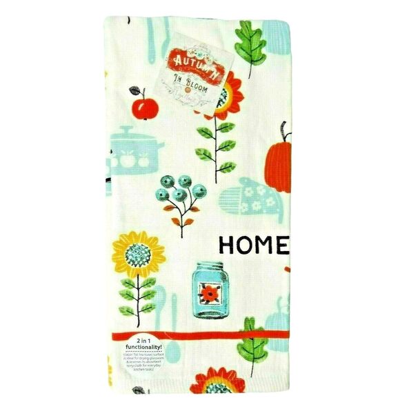 Lisa Audit Autumn In Bloom Kitchen Towels 2pc Sunflowers Jars Pots Fruit Gift - Picture 5 of 5
